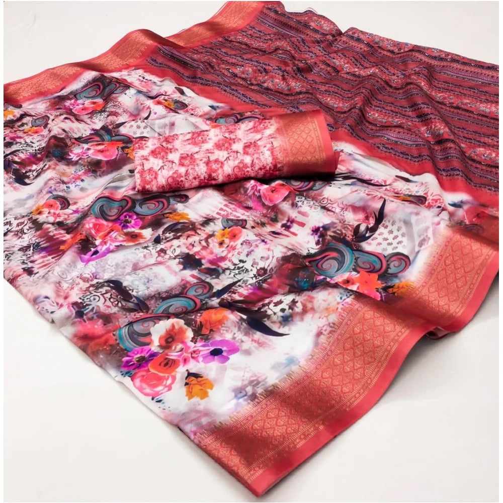 Women's Cotton Silk Printed Saree With Unstitched Blouse 5.5Mtr (Multicolor)