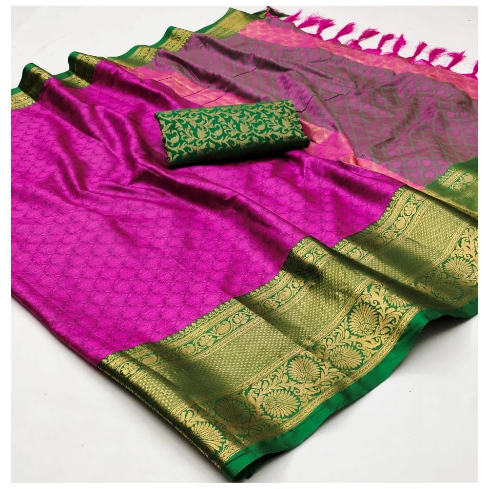 Women's Cotton Silk Floral Print Saree With Unstitched Blouse 5.5Mtr (Pink)