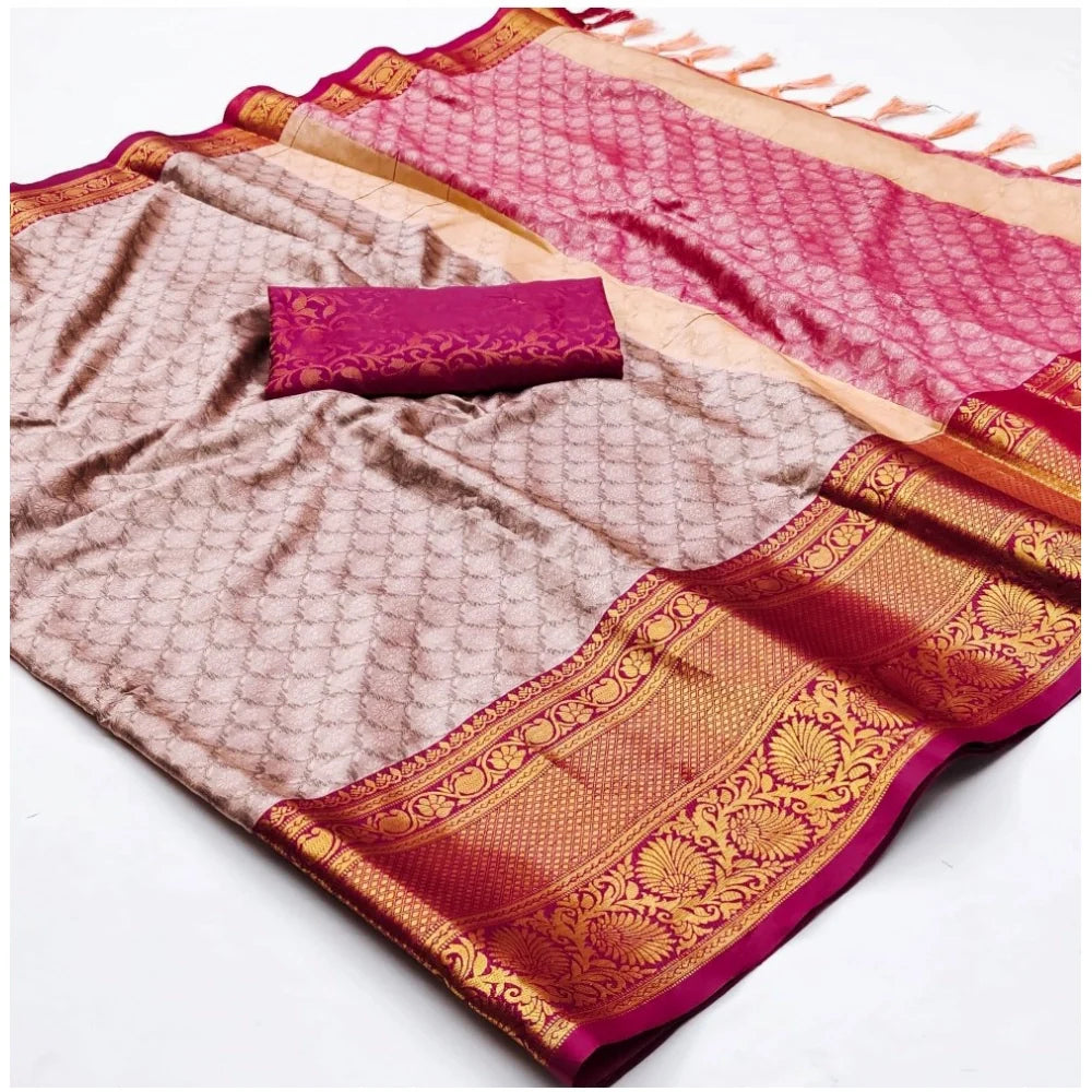 Women's Cotton Silk Floral Print Saree With Unstitched Blouse 5.5Mtr (Rani)