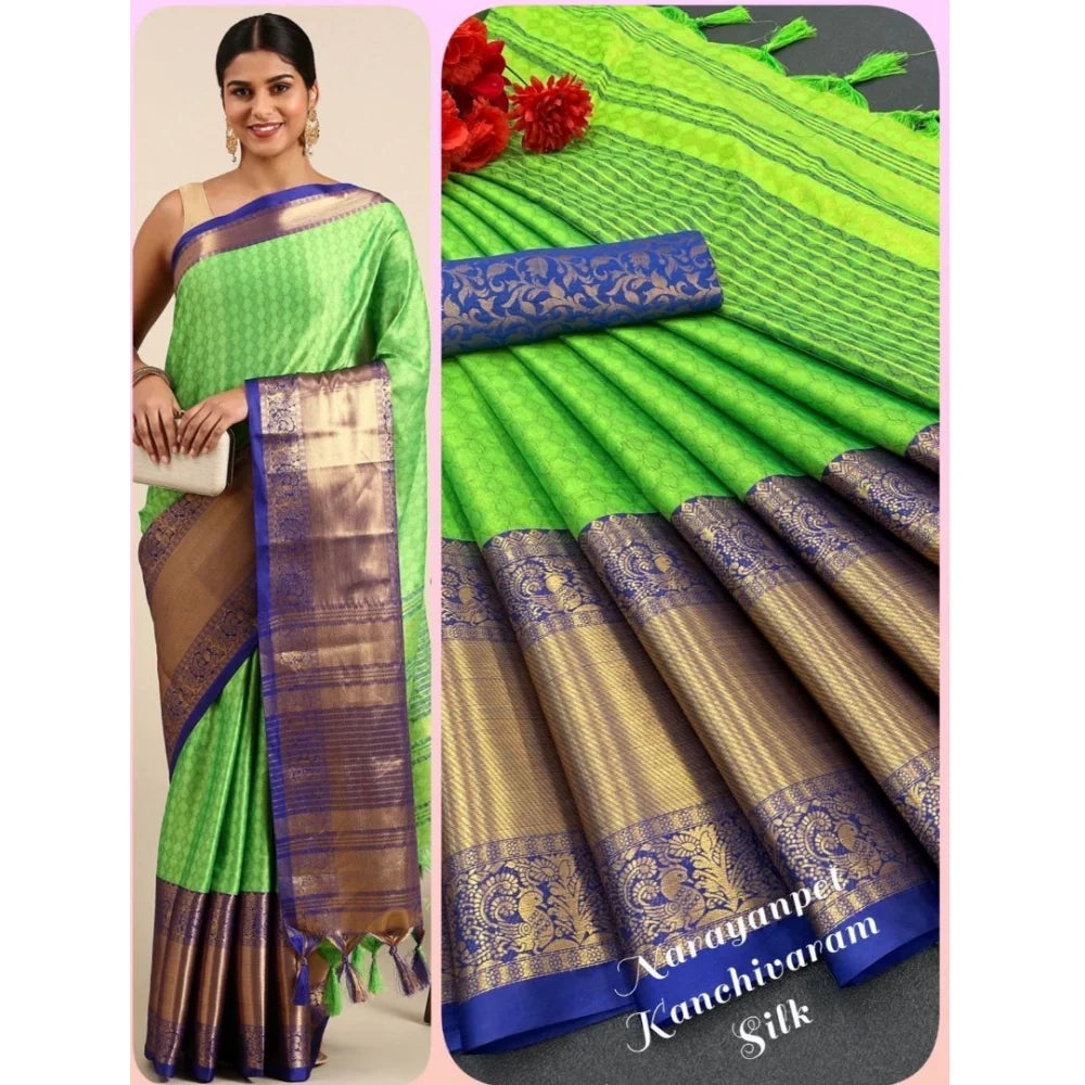 Women's Cotton Silk Woven Design Saree With Unstitched Blouse 5.5Mtr (Green)