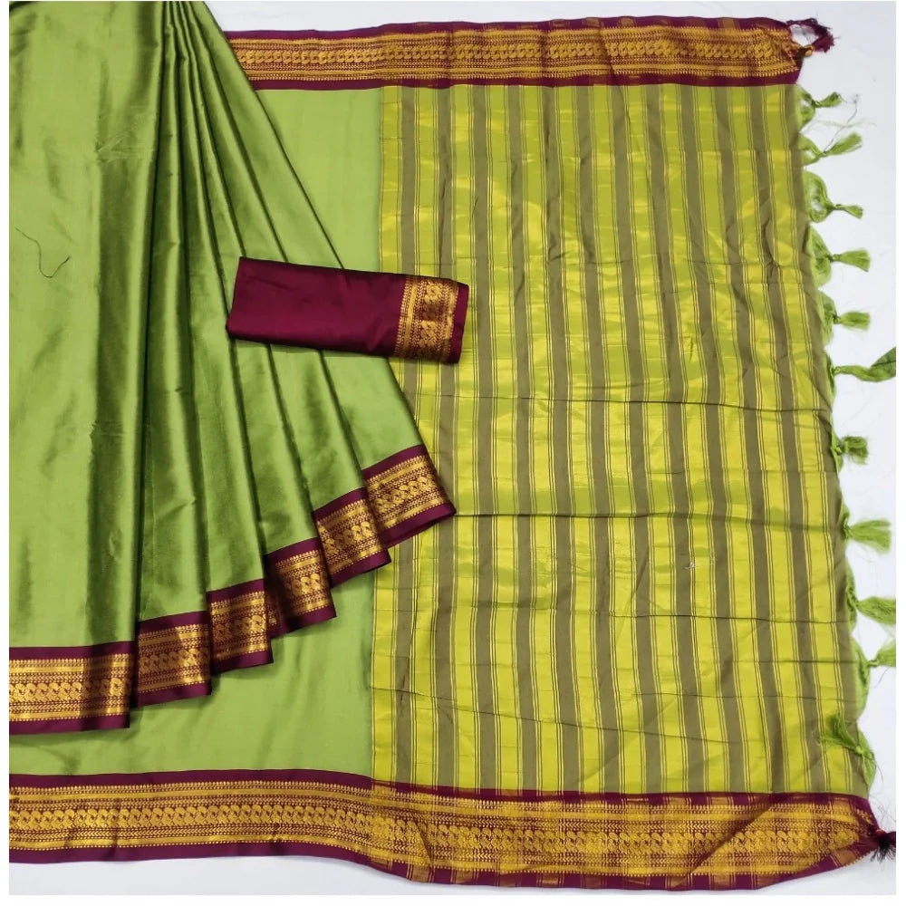 Women's Cotton Silk Solid Saree With Unstitched Blouse 5.5Mtr (Light Green)