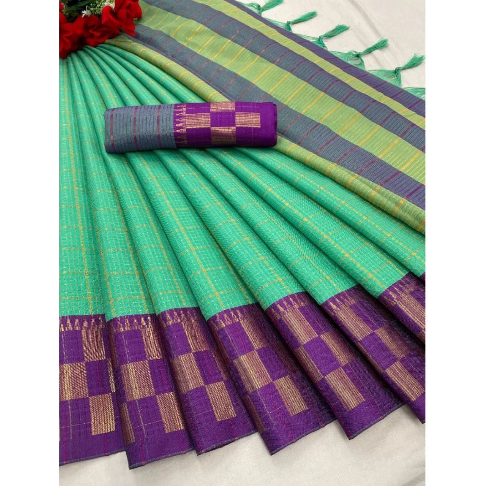 Women's Cotton Silk Printed Saree With Unstitched Blouse 5.5Mtr (Green)