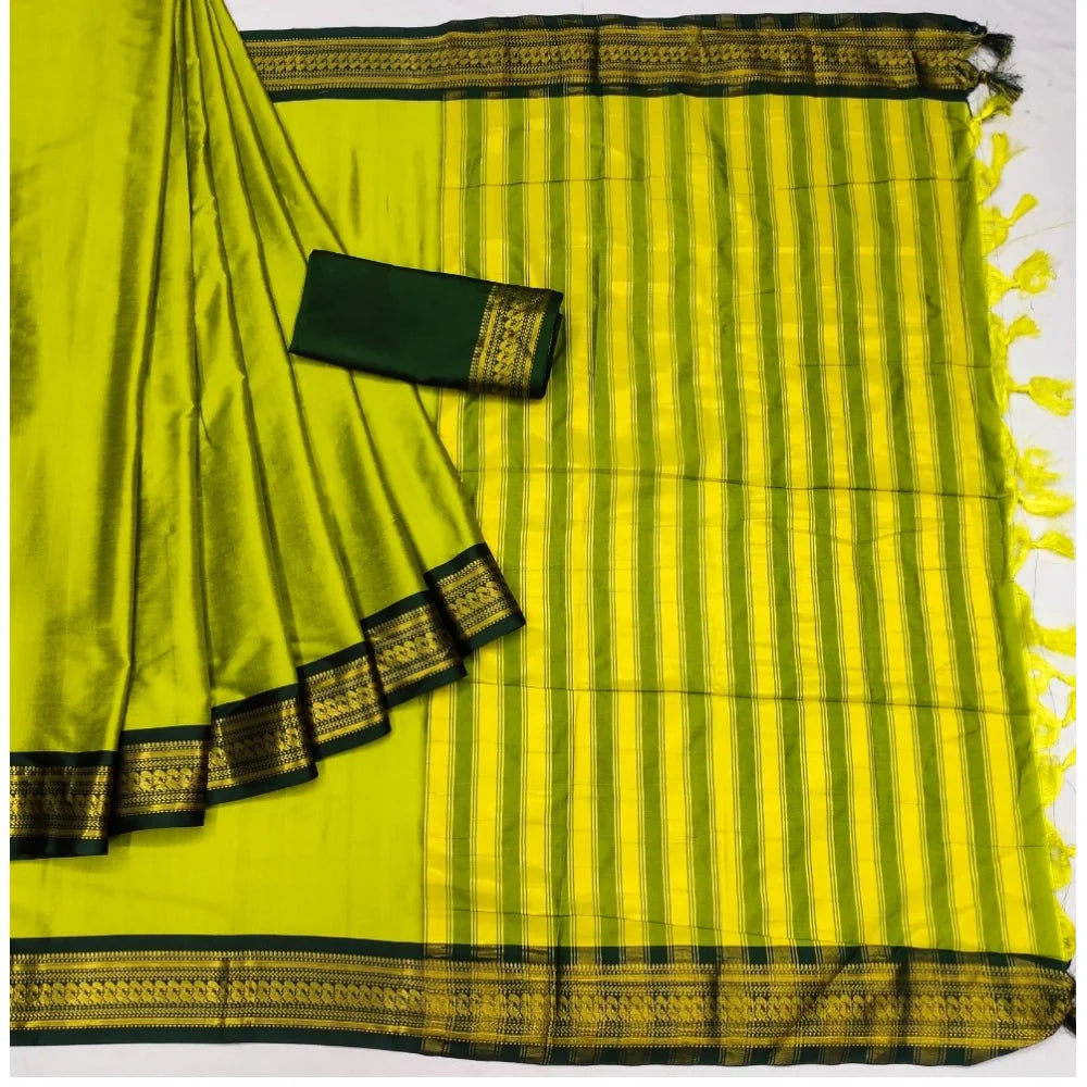 Women's Cotton Silk Solid Saree With Unstitched Blouse 5.5Mtr (Yellow)