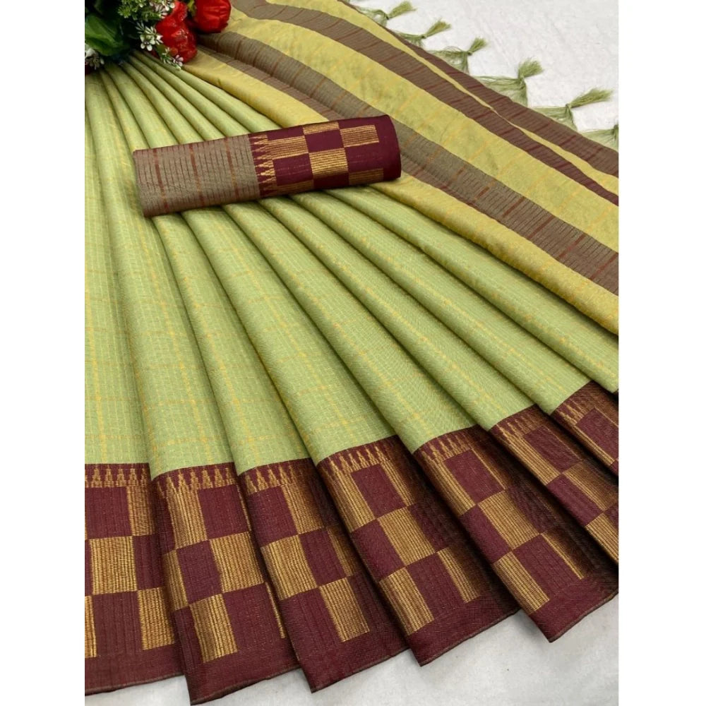 Women's Cotton Silk Printed Saree With Unstitched Blouse 5.5Mtr (Light-Green)