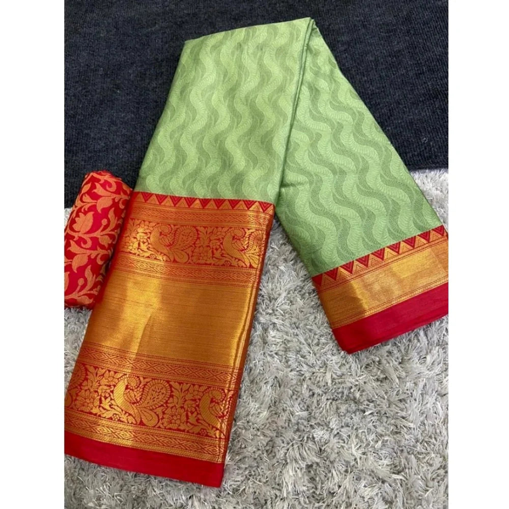 Women's Cotton Silk Printed Saree With Unstitched Blouse 5.5Mtr (Green)