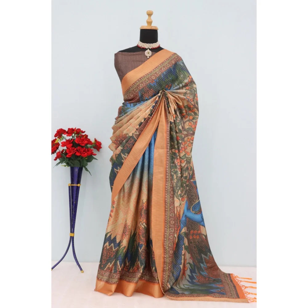 Women's Mysore Silk  Digital Print Saree With Unstitched Blouse 5.5Mtr (Multicolor)