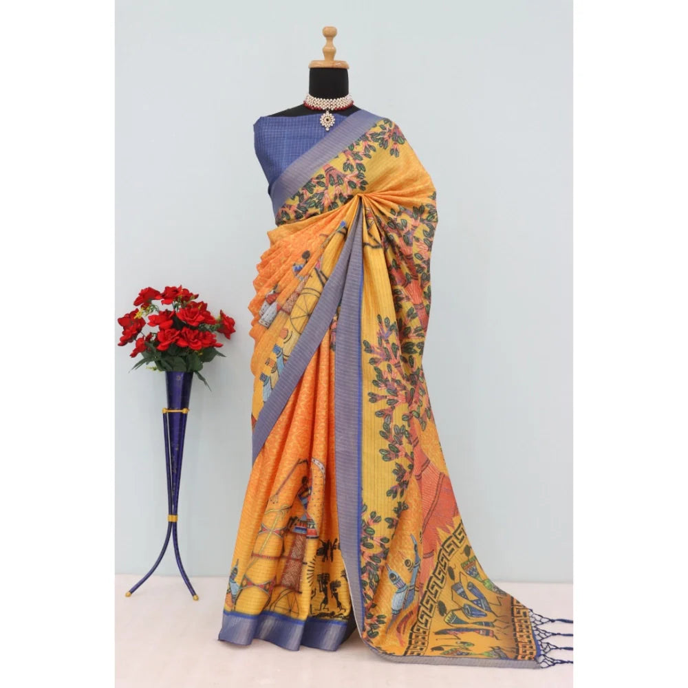 Women's Mysore Silk  Digital Print Saree With Unstitched Blouse 5.5Mtr (Multicolor)