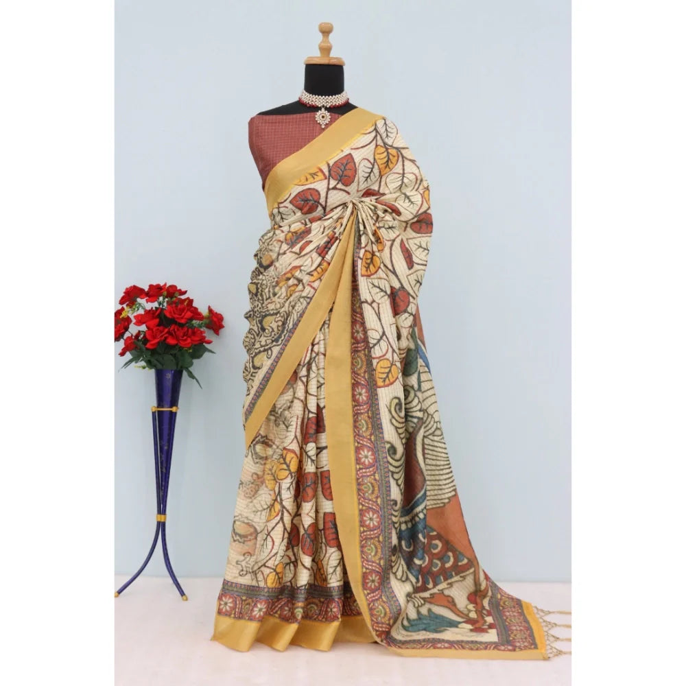 Women's Mysore Silk  Digital Print Saree With Unstitched Blouse 5.5Mtr (Multicolor)