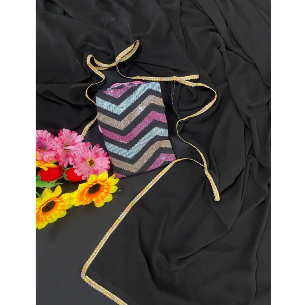 Women's Fox Georgette  Solid Saree With Unstitched Blouse 5.5Mtr (Black)