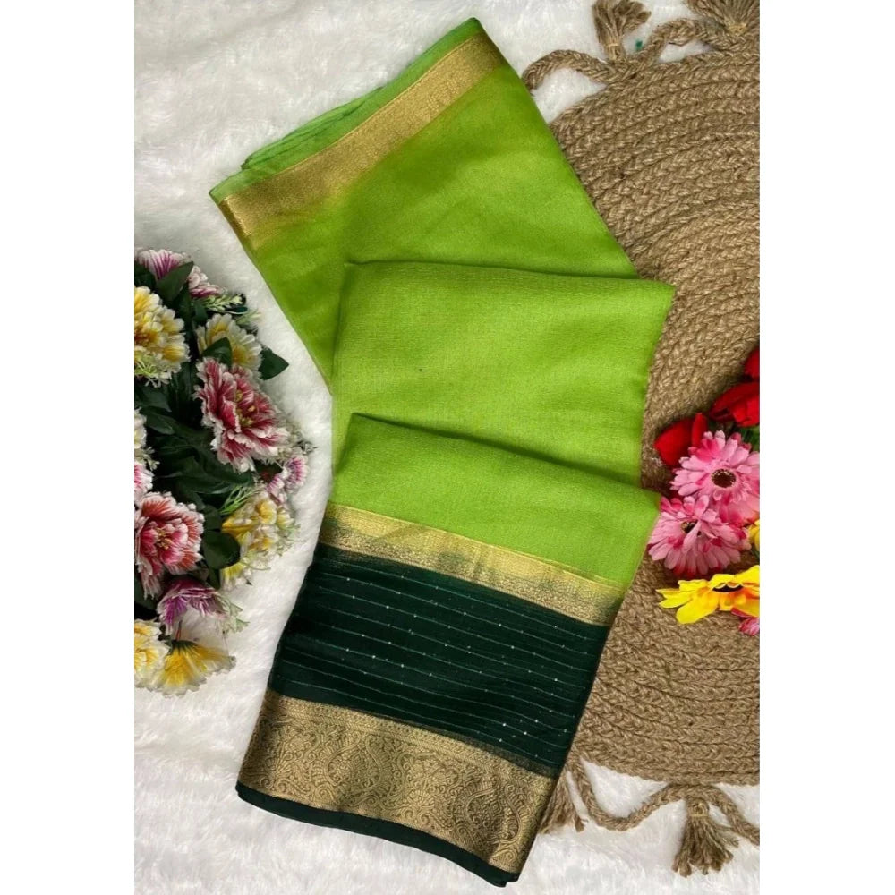 Women's Khadi Cotton  Solid Saree With Unstitched Blouse 5.5Mtr (Green)