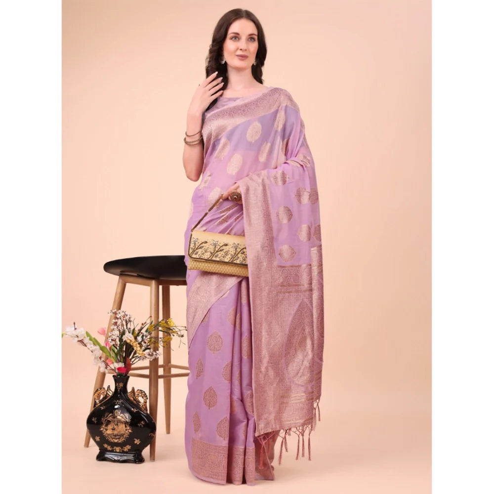 Women's Cotton Printed Saree With Unstitched Blouse 5.5Mtr (Light Pink)