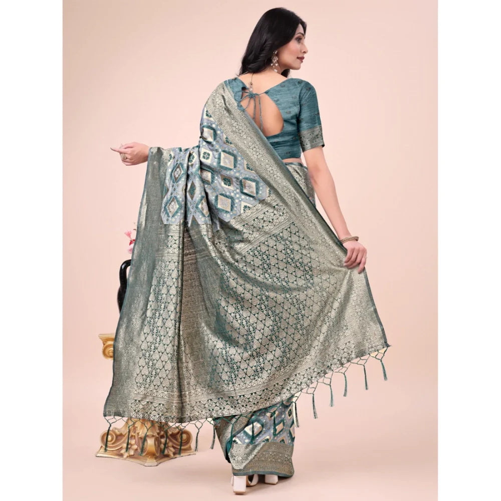 Women's Cotton Printed Saree With Unstitched Blouse 5.5Mtr (Green)