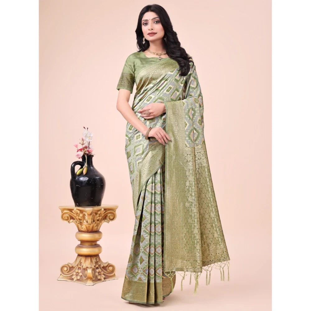 Women's Cotton Printed Saree With Unstitched Blouse 5.5Mtr (Mhendi Green)