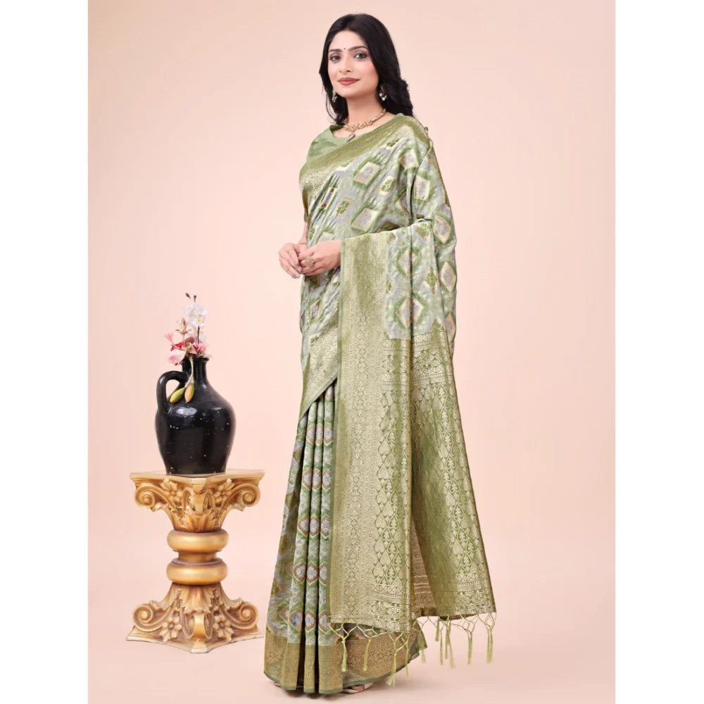 Women's Cotton Printed Saree With Unstitched Blouse 5.5Mtr (Mhendi Green)