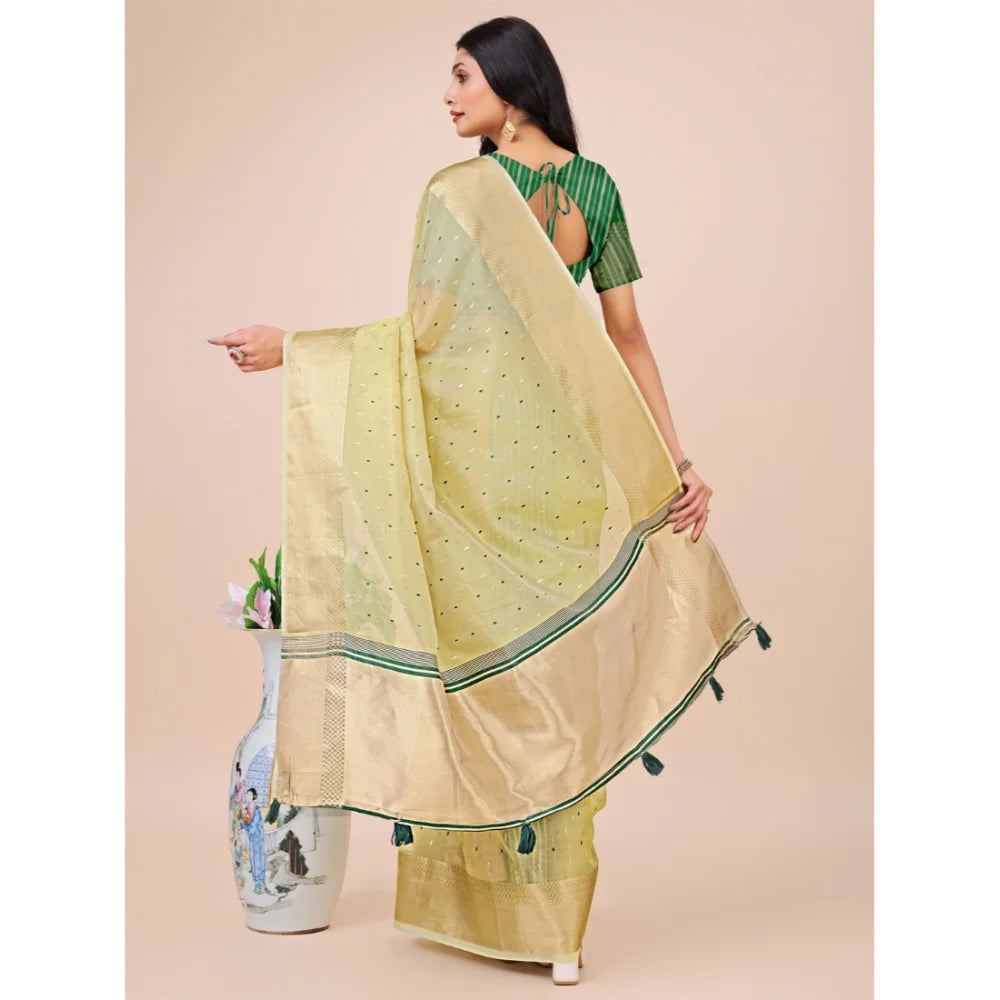 Women's Organza Printed Saree With Unstitched Blouse 5.5Mtr (Light Green)