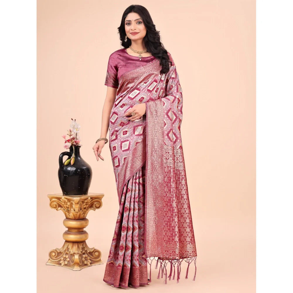 Women's Cotton Printed Saree With Unstitched Blouse 5.5Mtr (Pink)