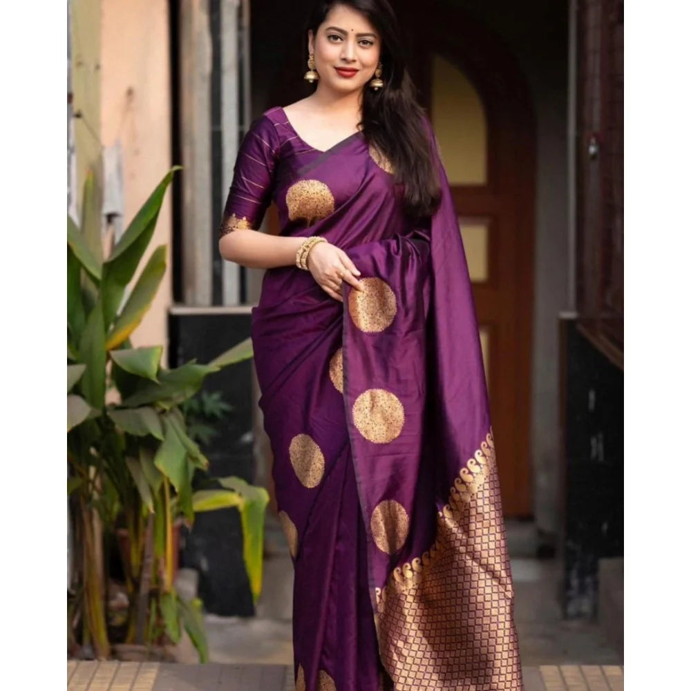 Women's Silk Printed Saree With Unstitched Blouse 5.5Mtr (Wine)