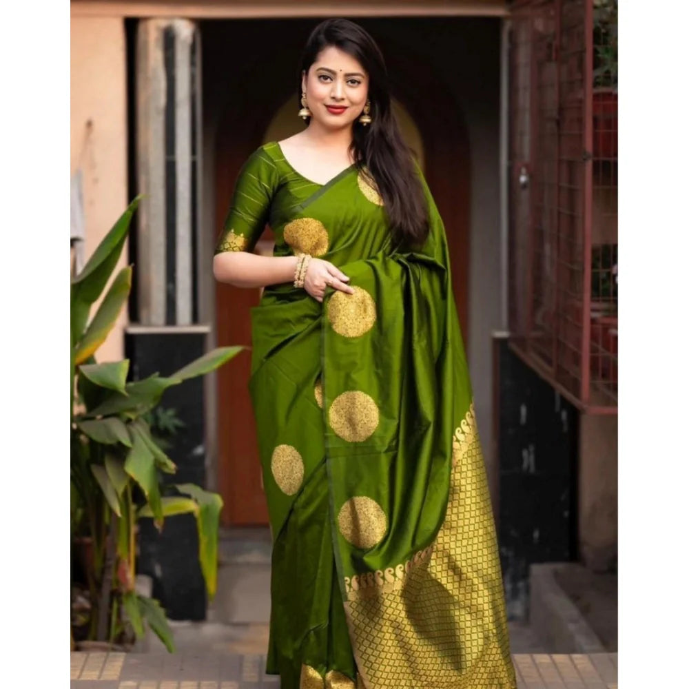 Women's Silk Printed Saree With Unstitched Blouse 5.5Mtr (Green)