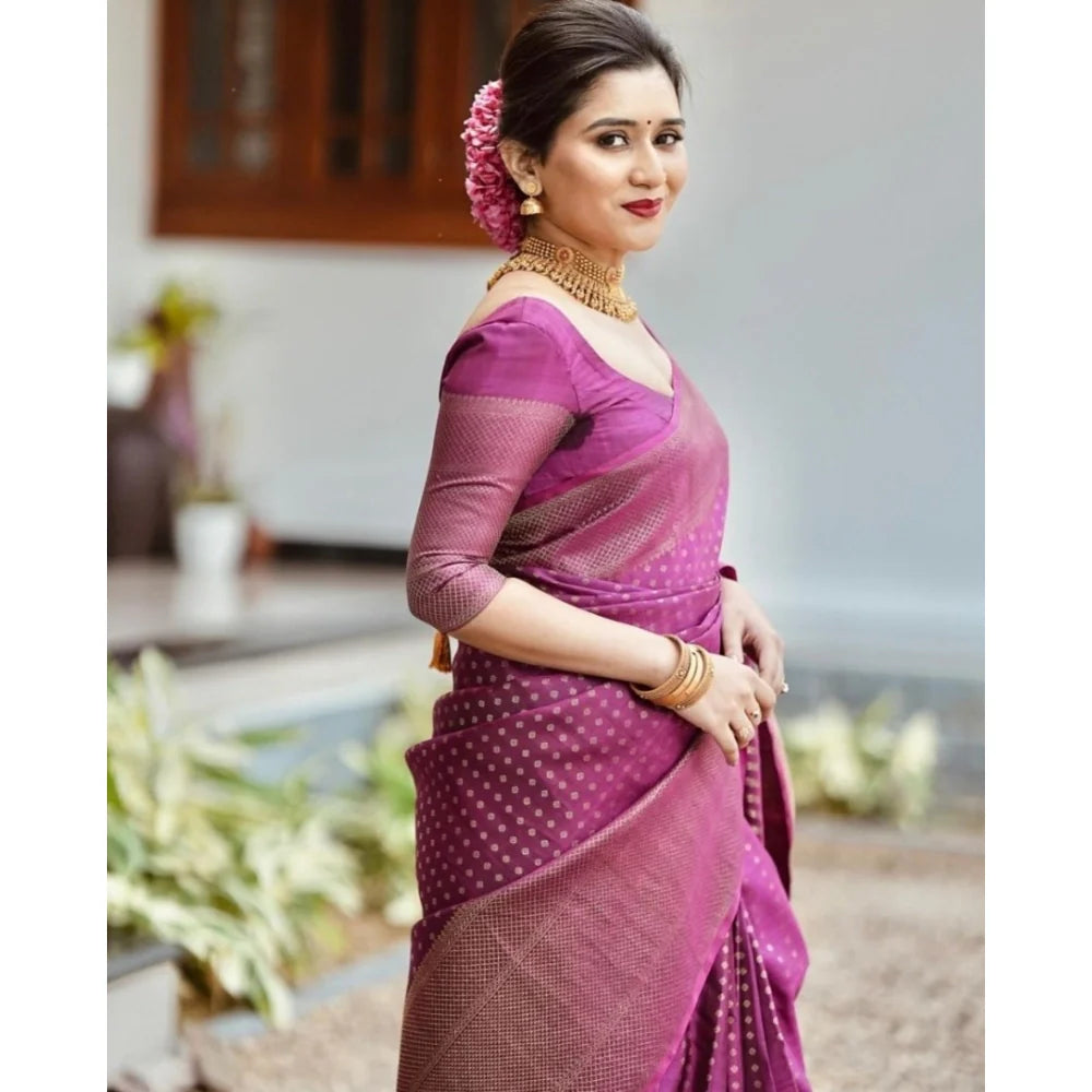 Women's Silk Printed Saree With Unstitched Blouse 5.5Mtr (Purple)