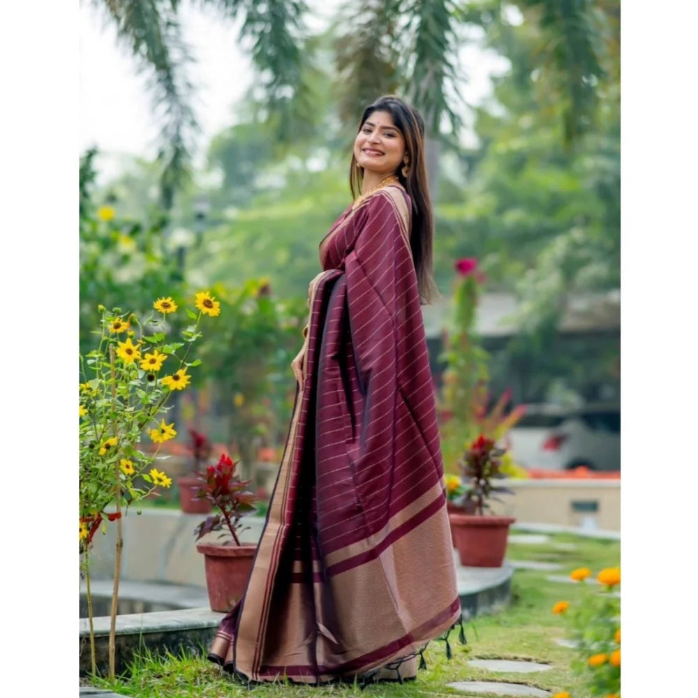 Women's Silk Printed Saree With Unstitched Blouse 5.5Mtr (Maroon)