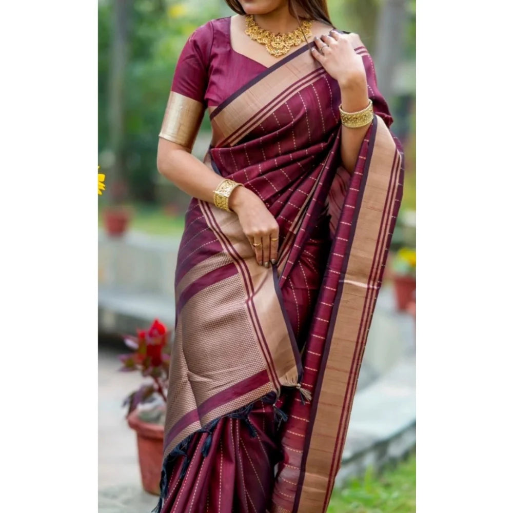 Women's Silk Printed Saree With Unstitched Blouse 5.5Mtr (Maroon)