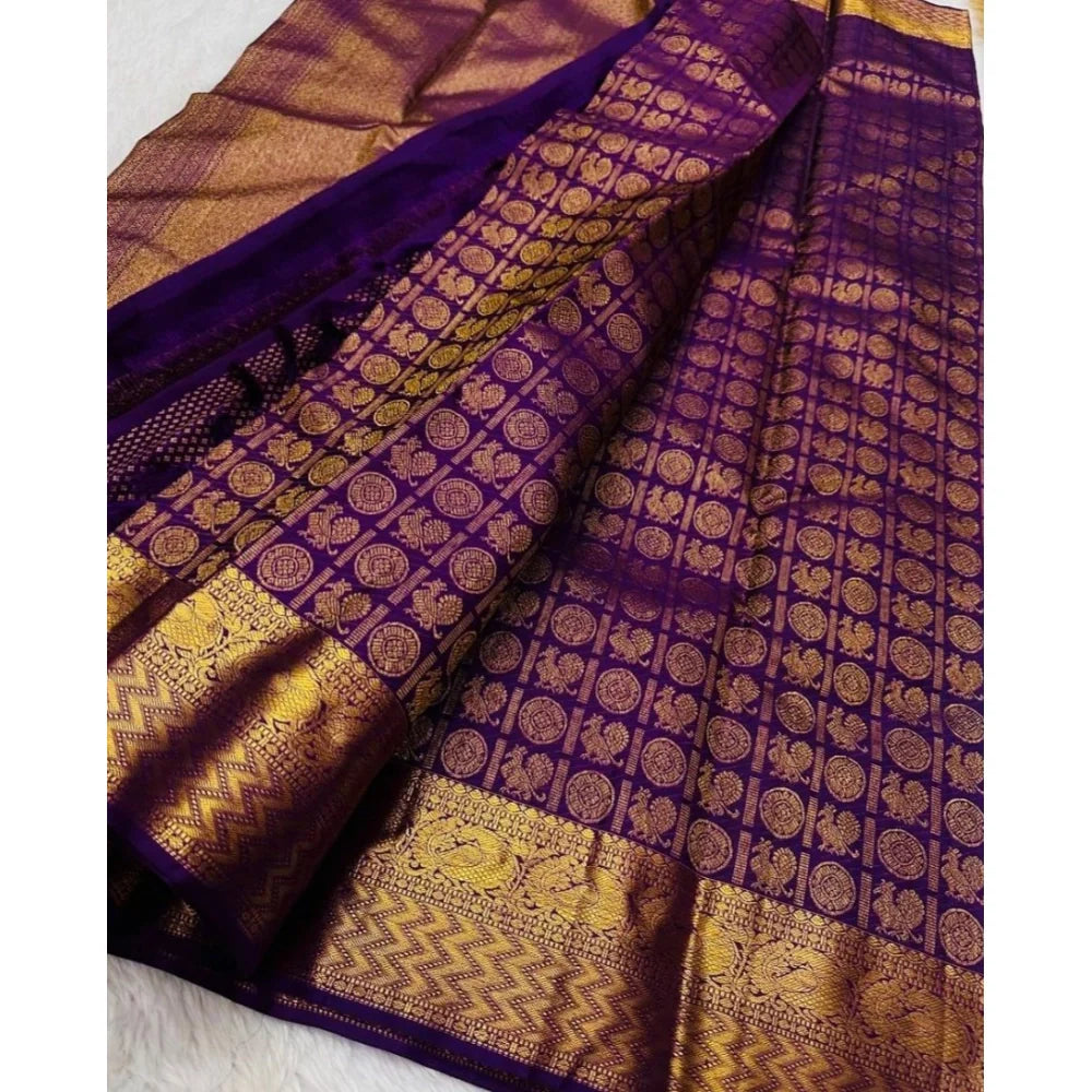 Women's Silk Printed Saree With Unstitched Blouse 5.5Mtr (Purple)