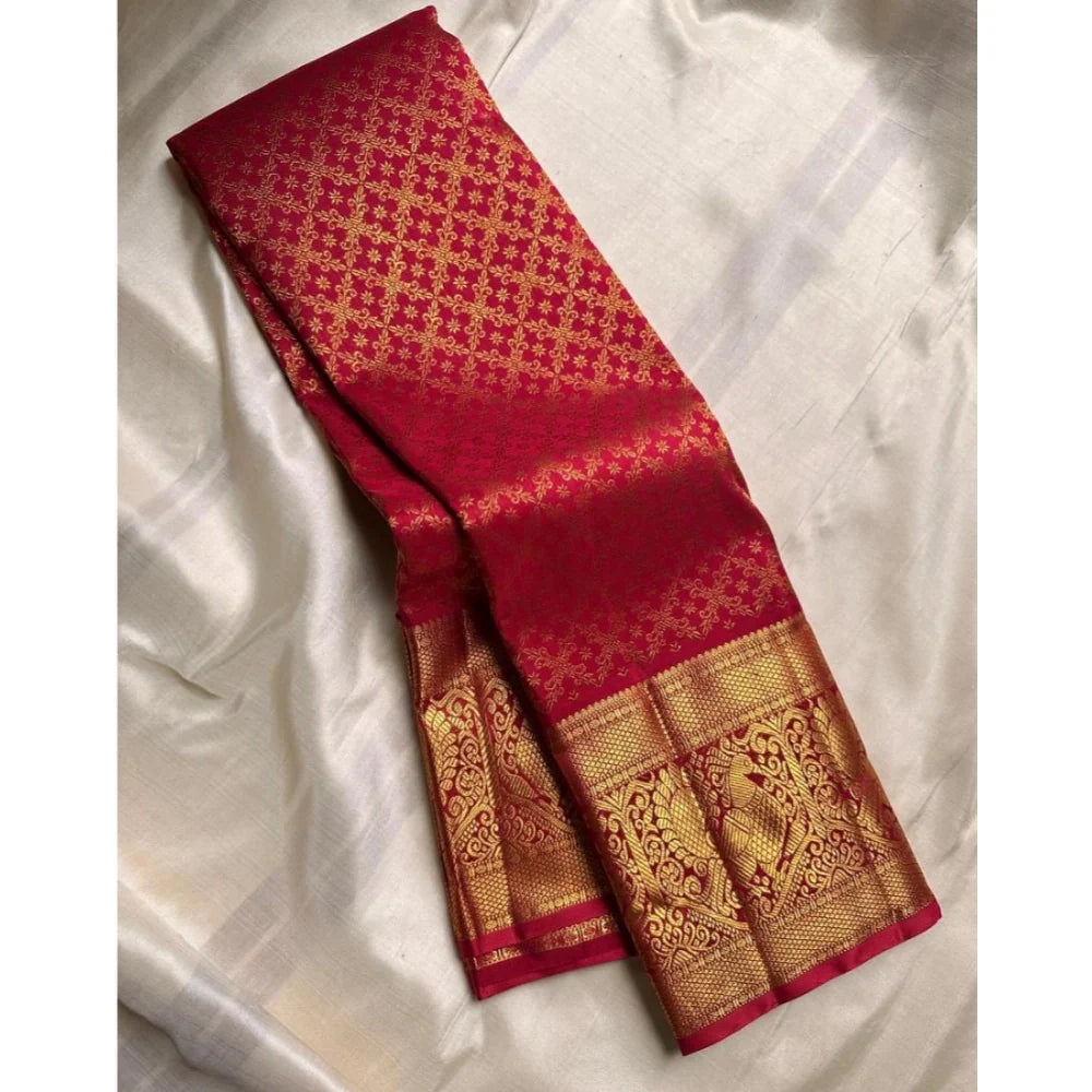 Women's Silk Printed Saree With Unstitched Blouse 5.5Mtr (Maroon)