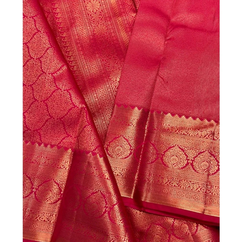 Women's Silk Printed Saree With Unstitched Blouse 5.5Mtr (Rani Pink)