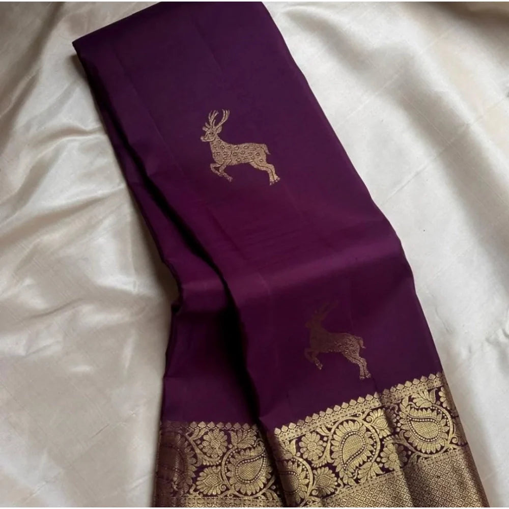 Women's Silk Printed Saree With Unstitched Blouse 5.5Mtr (Wine)