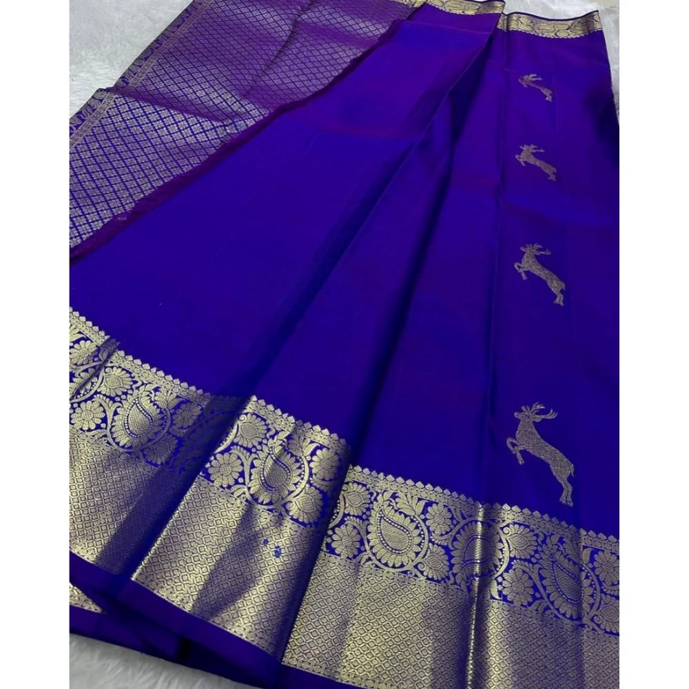 Women's Silk Printed Saree With Unstitched Blouse 5.5Mtr (Royal Blue)
