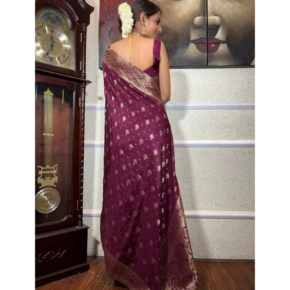 Women's Silk Printed Saree With Unstitched Blouse 5.5Mtr (Wine)