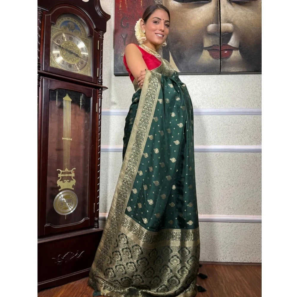 Women's Silk Printed Saree With Unstitched Blouse 5.5Mtr (Green)