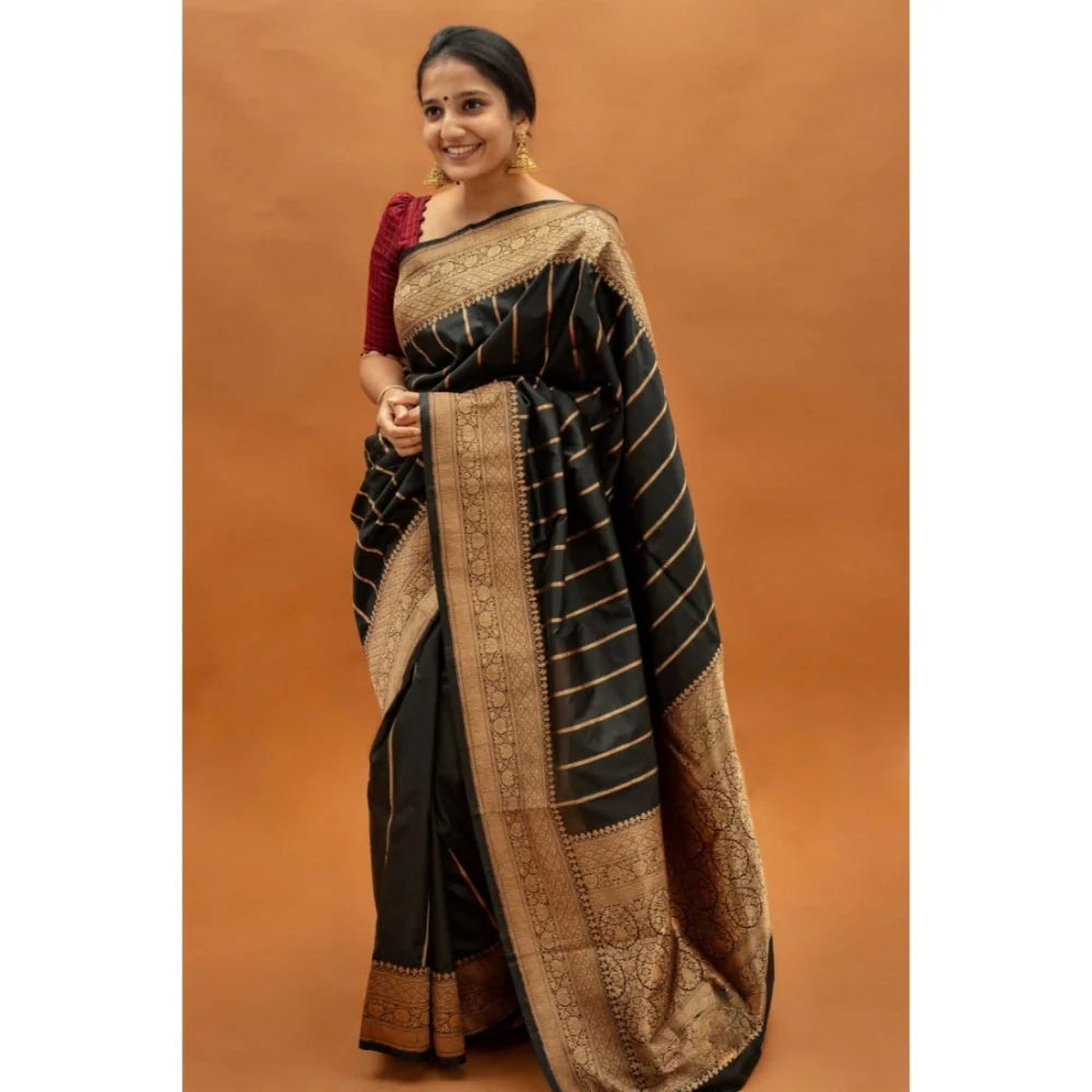 Women's Silk Printed Saree With Unstitched Blouse 5.5Mtr (Black)
