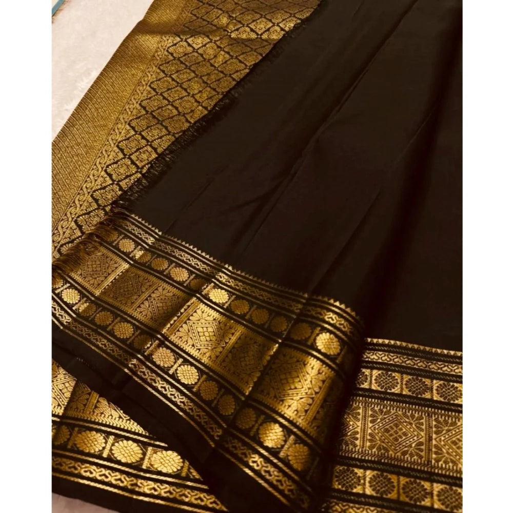 Women's Silk Printed Saree With Unstitched Blouse 5.5Mtr (Black)