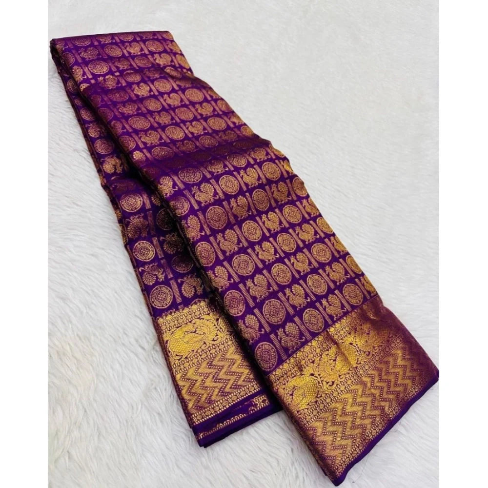 Women's Silk Printed Saree With Unstitched Blouse 5.5Mtr (Purple)
