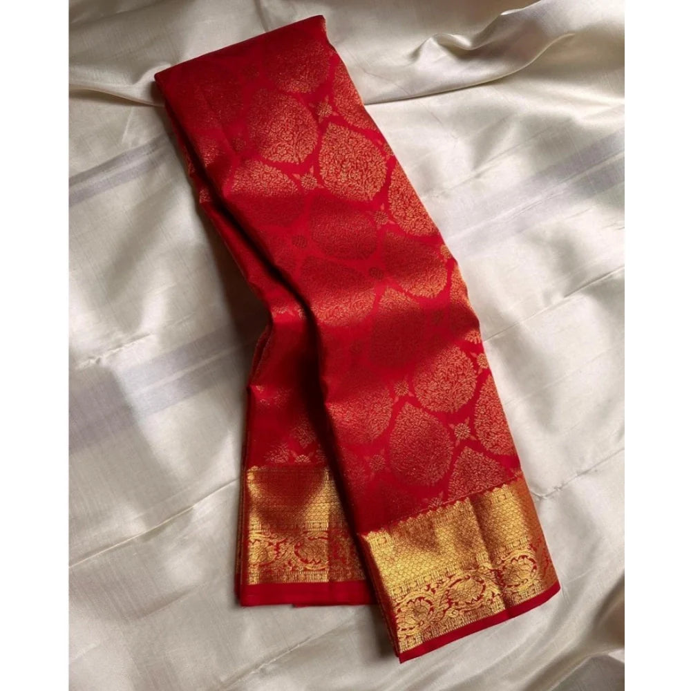 Women's Silk Printed Saree With Unstitched Blouse 5.5Mtr (Red)