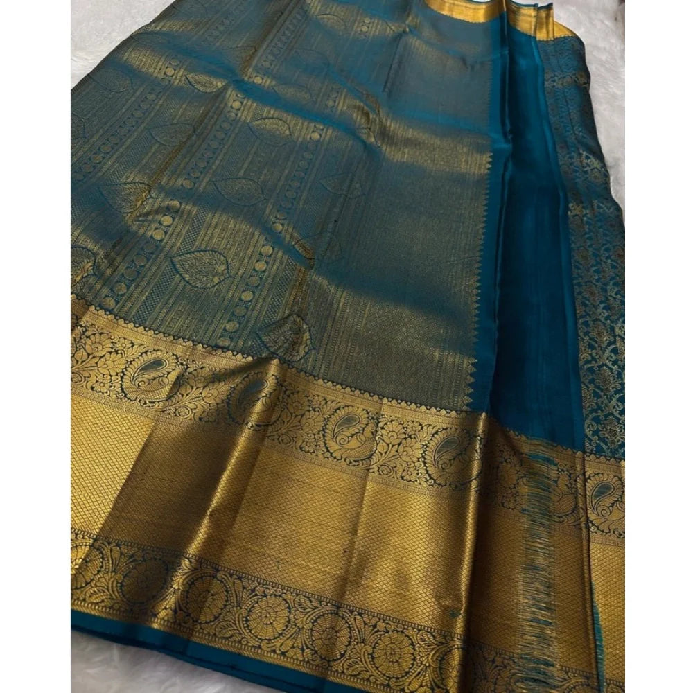 Women's Silk Printed Saree With Unstitched Blouse 5.5Mtr (Rama)
