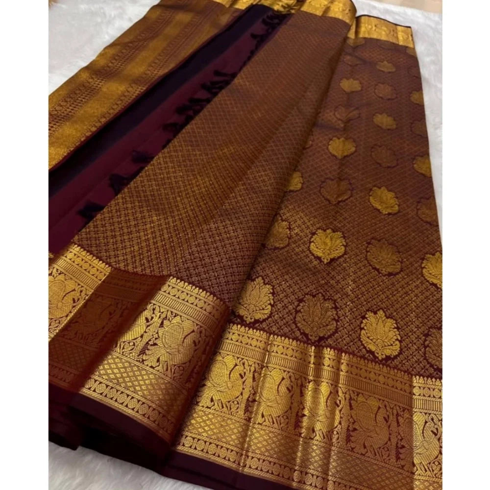 Women's Silk Printed Saree With Unstitched Blouse 5.5Mtr (Maroon)