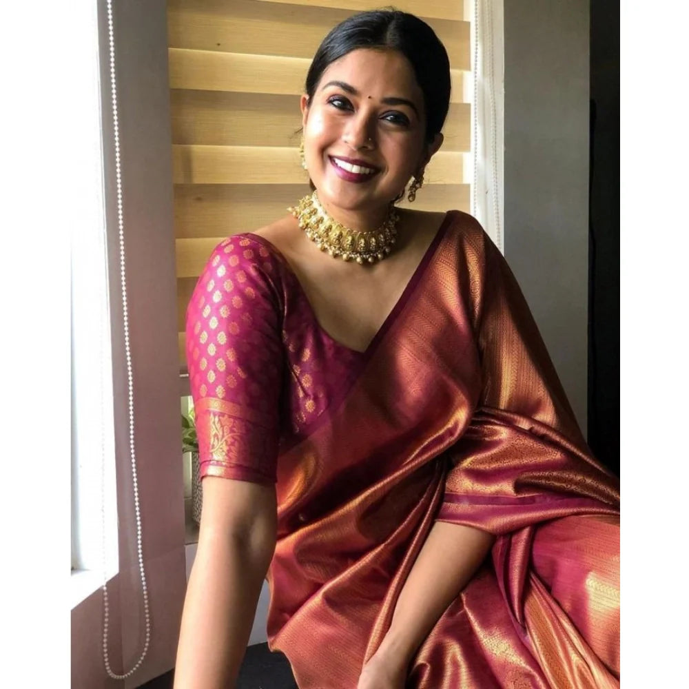 Women's Silk Printed Saree With Unstitched Blouse 5.5Mtr (Maroon)