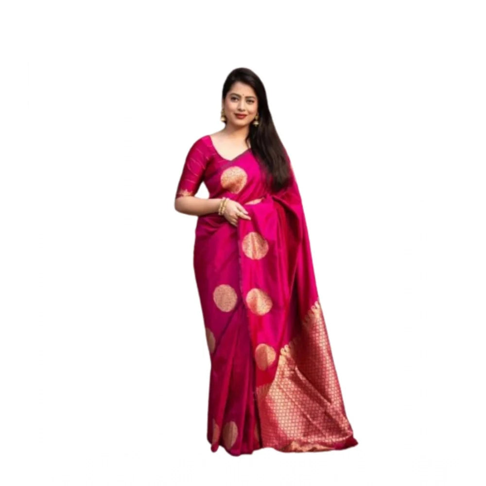Women's Silk Printed Saree With Unstitched Blouse 5.5Mtr (Pink)