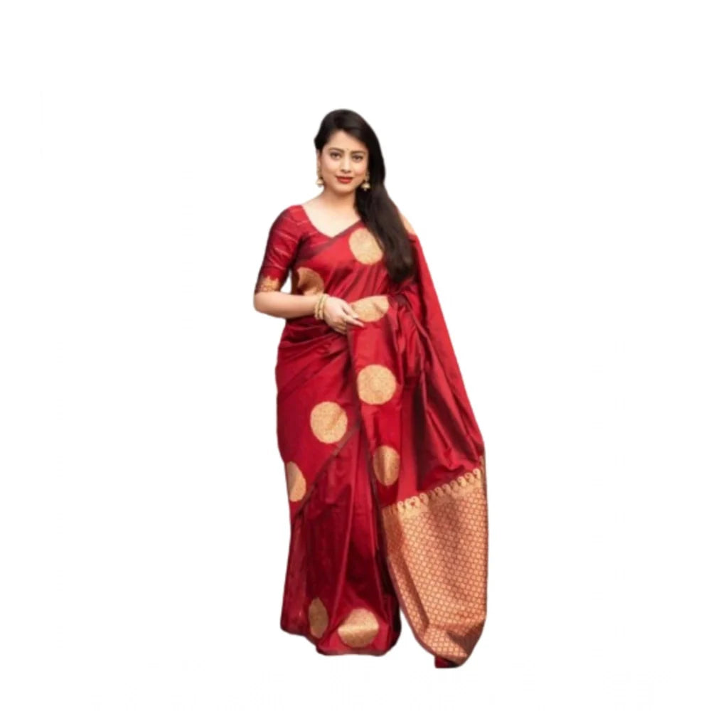 Women's Silk Printed Saree With Unstitched Blouse 5.5Mtr (Red)