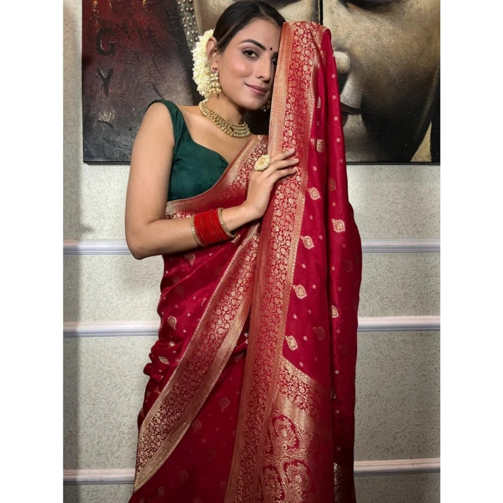 Women's Silk Printed Saree With Unstitched Blouse 5.5Mtr (Red)