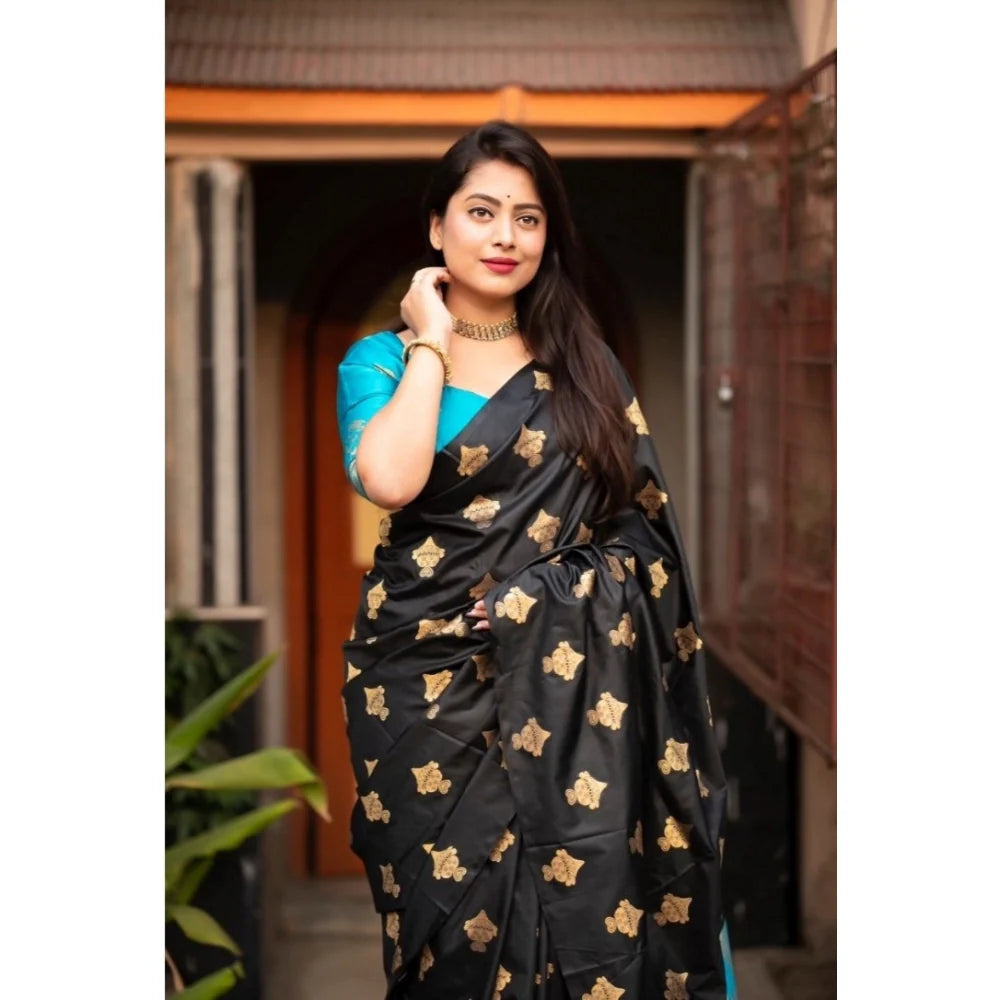 Women's Silk Printed Saree With Unstitched Blouse 5.5Mtr (Sky Blue)