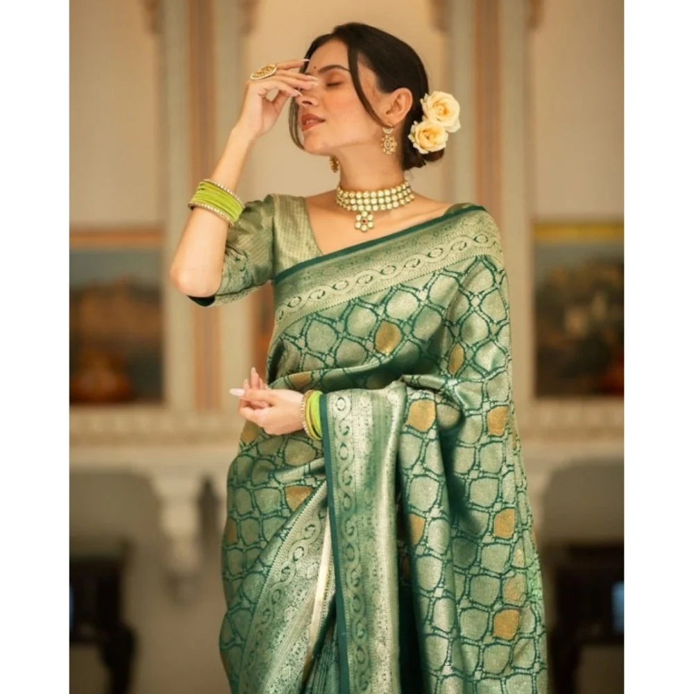 Women's Silk Printed Saree With Unstitched Blouse 5.5Mtr (Green)