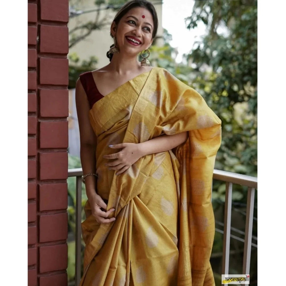 Women's Silk Printed Saree With Unstitched Blouse 5.5Mtr (Yellow)