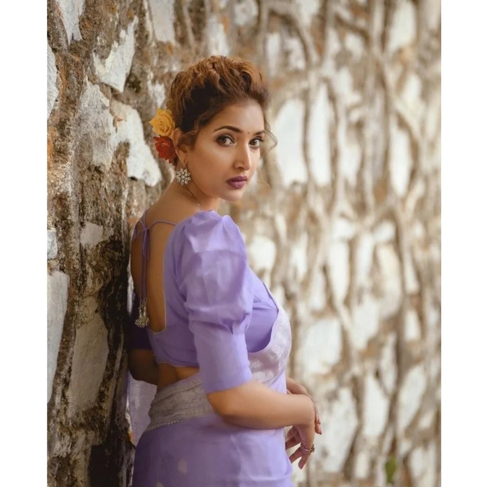 Women's Cotton  Printed Saree With Unstitched Blouse 5.5Mtr (Lavender)