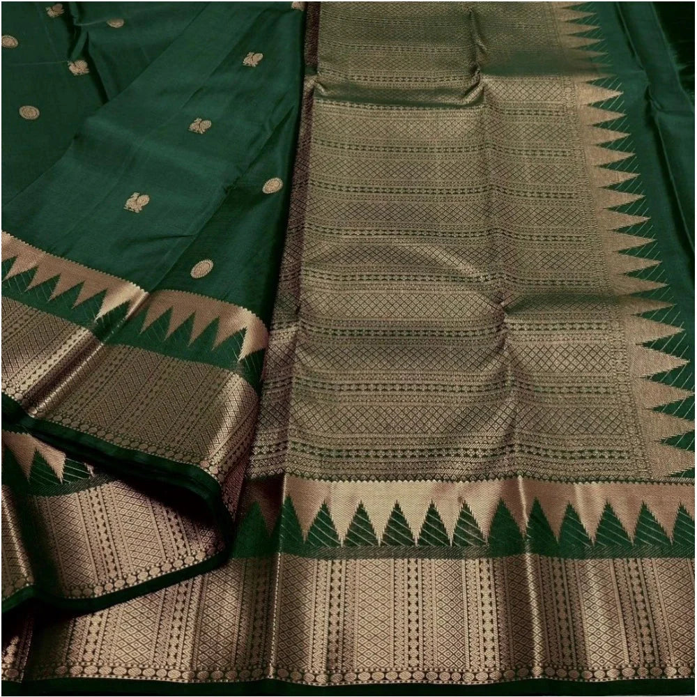 Women's Silk Printed Saree With Unstitched Blouse 5.5Mtr (Green)