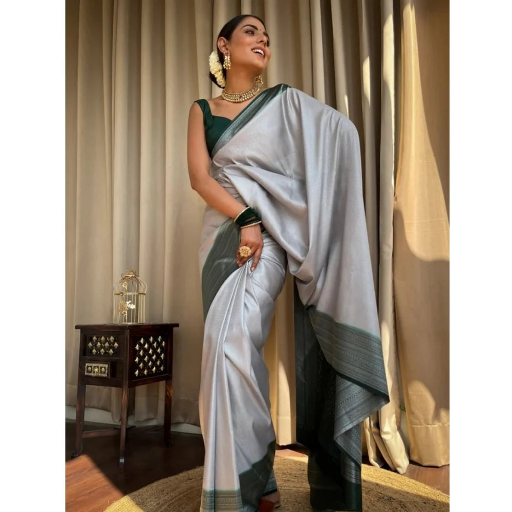 Women's Silk Printed Saree With Unstitched Blouse 5.5Mtr (Grey)