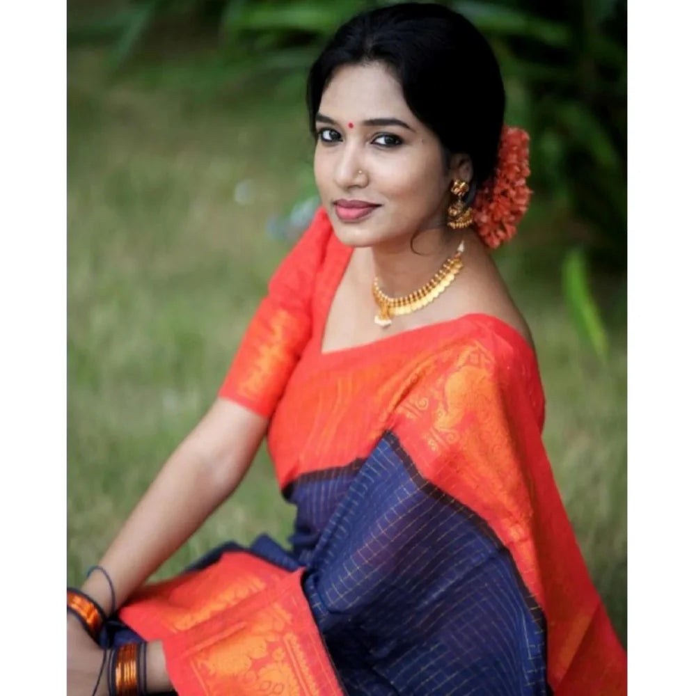 Women's Silk Printed Saree With Unstitched Blouse 5.5Mtr (Blue)