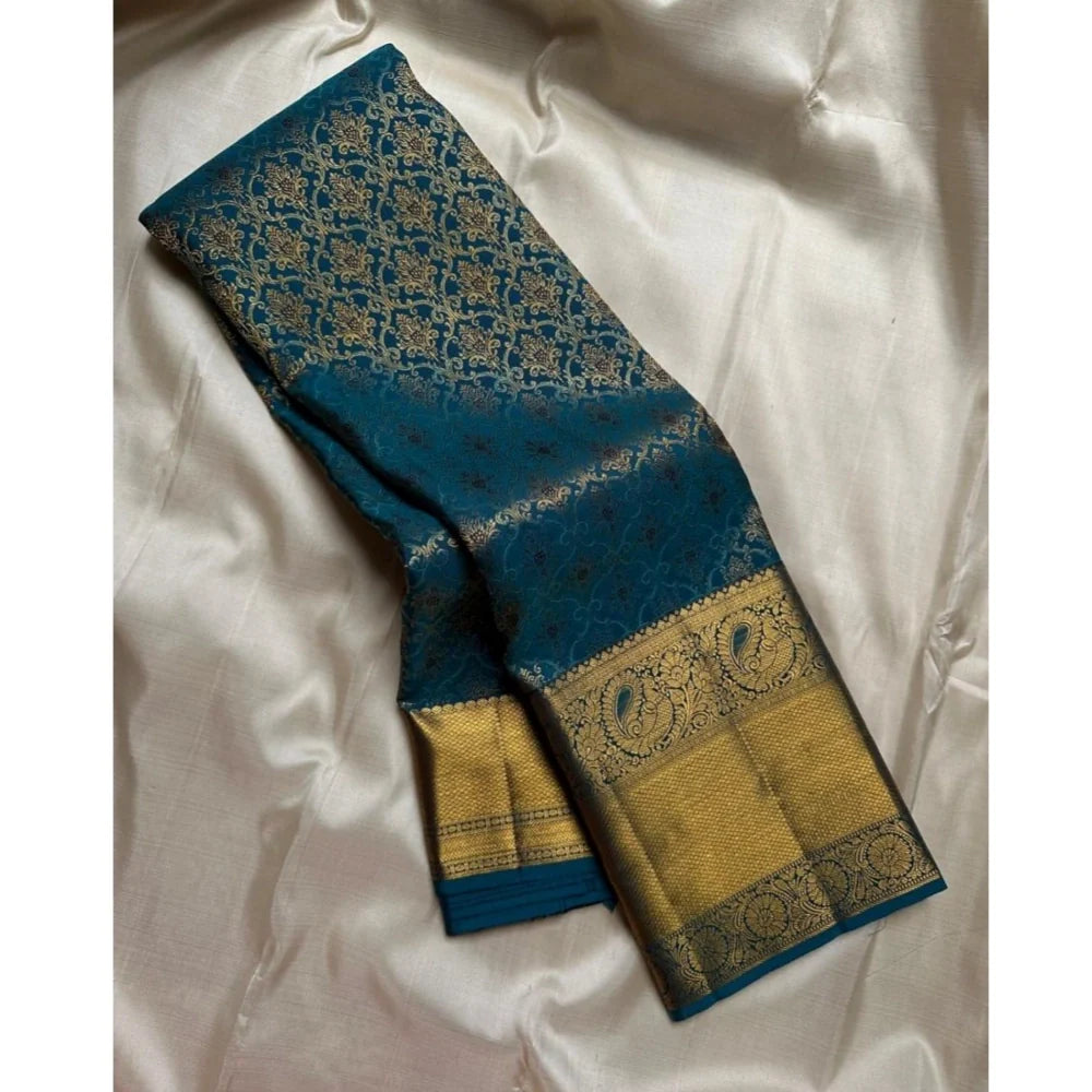 Women's Silk Printed Saree With Unstitched Blouse 5.5Mtr (Rama)